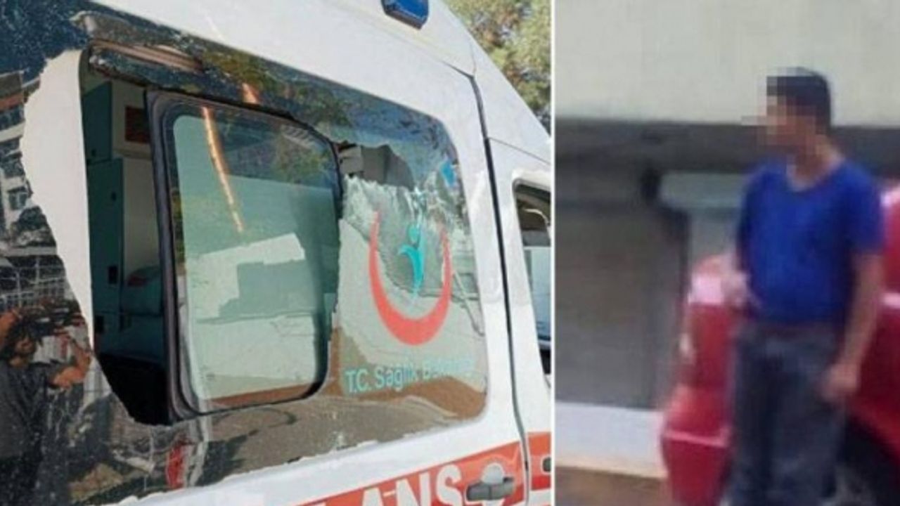Kendisi için gelen sağlık görevlisinin kaburgasını, ambulansın da camını kırdı