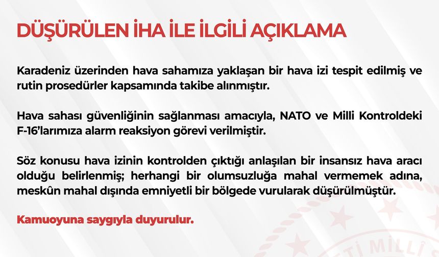 Karadeniz'de F-16'larımız kontrolsüz İHA'yı düşürdü