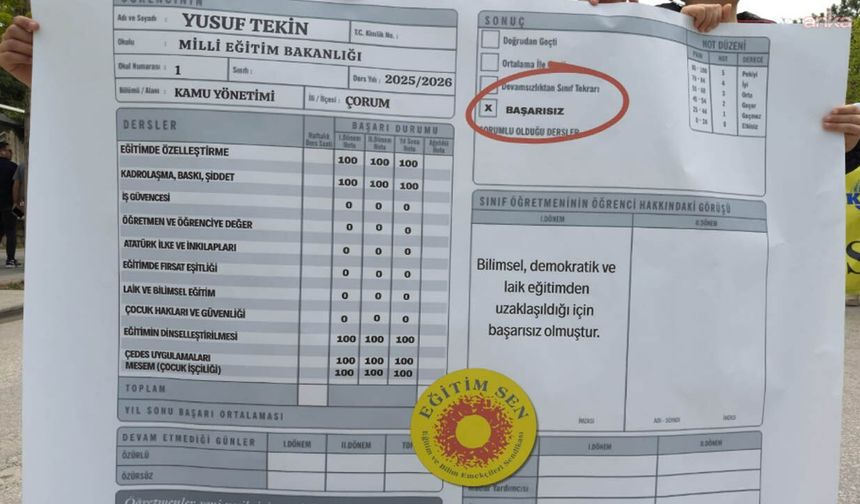 Bakan Tekin'e düşük notlu karne pankartı