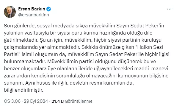 Ersan Barkın Açıklama