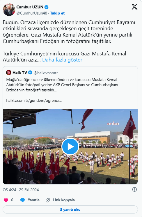 Muğla'da Atatürk'ün posteri yerine öğrencilere Erdoğan'ın fotoğrafı taşıtıldı