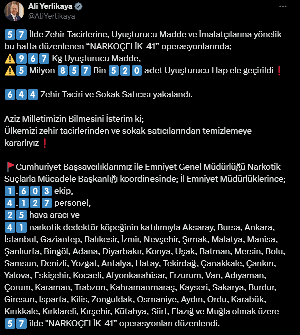 "Narkoçelik-41" operasyonlarında 644 şüpheli yakalandı!