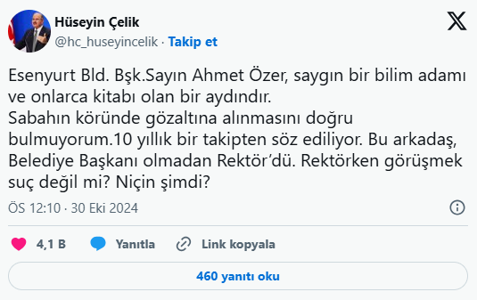 Hüseyin Çelik’ten Ahmet Özer tepkisi: Niçin şimdi?