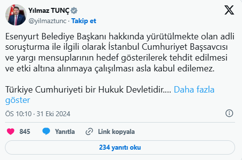 Adalet Bakanı Tunç, yargı mensuplarına yönelik tehditlere sert tepki gösterdi