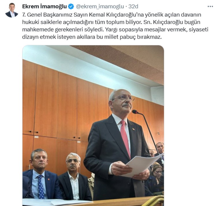 Ekrem İmamoğlu'ndan Kılıçdaroğlu'na destek mesajı