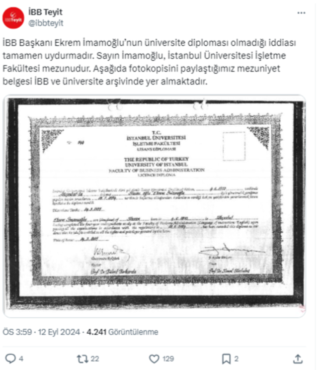 İmamoğlu'nun üniversite diploması tartışması büyüyor