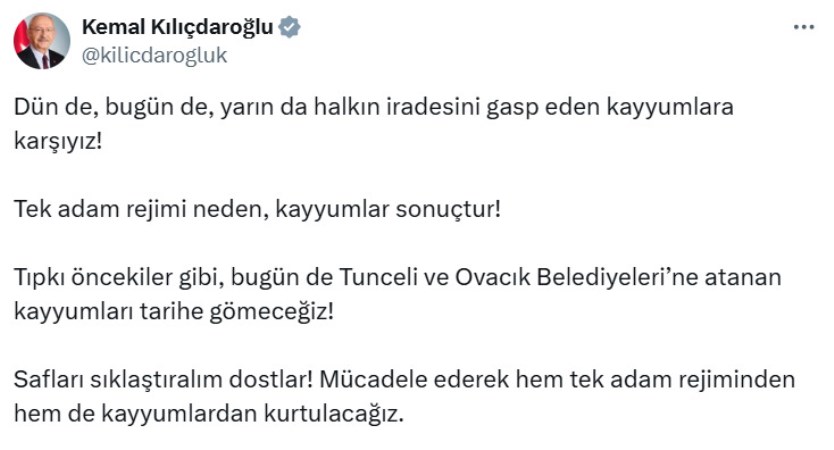 Kılıçdaroğlu: "Safları sıklaştıralım, kayyumlardan kurtulacağız"