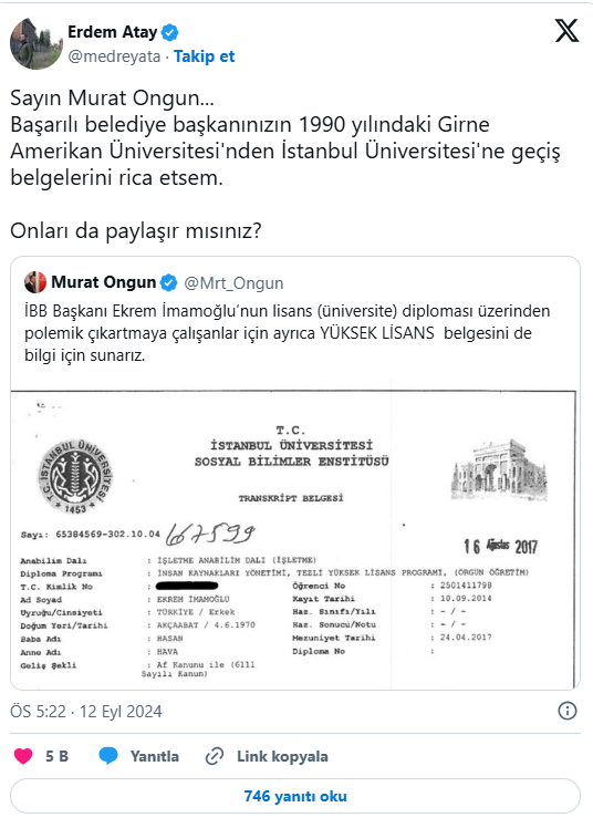 İmamoğlu'nun üniversite diploması tartışması büyüyor