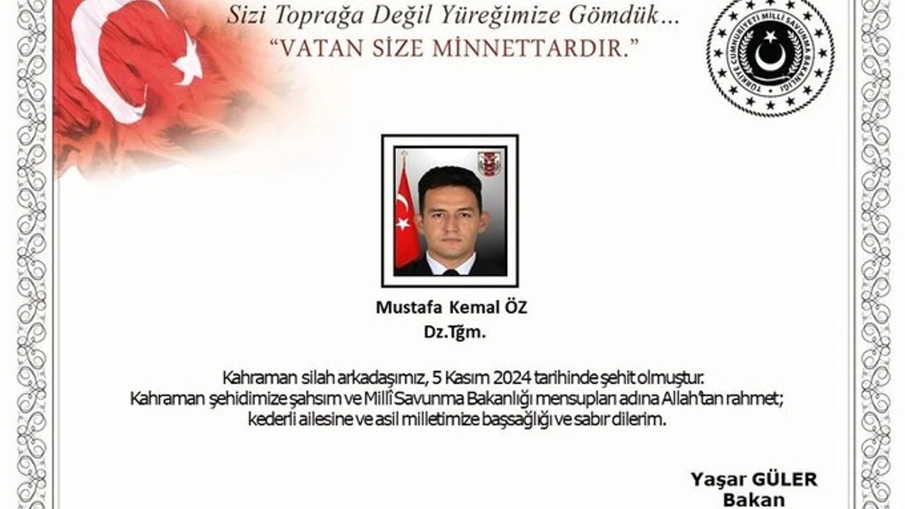 MSB: Deniz Teğmen Mustafa Kemal Öz şehit oldu