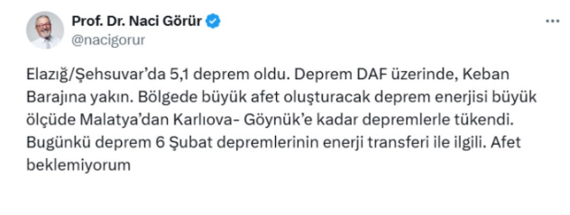 Naci Görür'den Elazığ depremi sonrası açıklama: 6 Şubat ayrıntısı