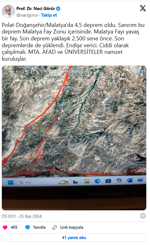 Naci Görür uyardı: Malatya'da 4.6 büyüklüğünde deprem! 