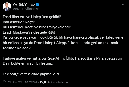 Öztürk Yılmaz: "Hava harekatı olacak ve Halep yerle bir edilecek"