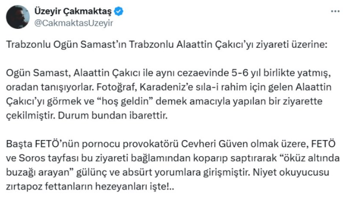 Alaattin Çakıcı'nın Ogün Samast'ın görüşmesine ilişkin ilk açıklama Alaattin Çakıcı cephesinden geldi