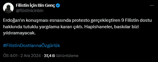 Erdoğan'a 'İsrail' protestosunda 9 kişiye tutuklama kararı!