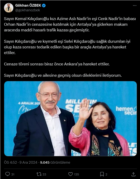 Kemal Kılıçdaroğlu ve eşi trafik kazası geçirdi