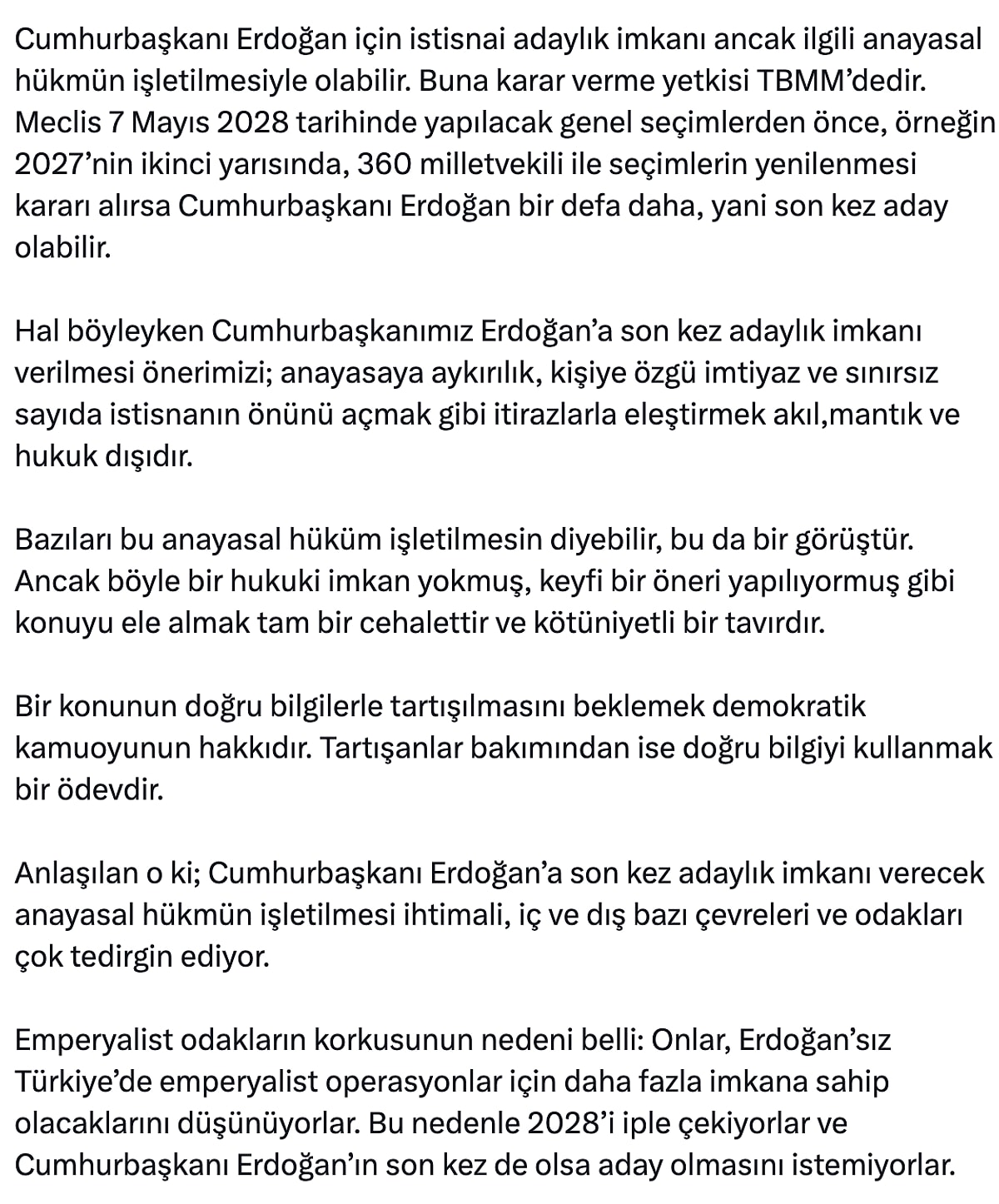 Uçum'dan Erdoğan'ın adaylığına ilişkin açıklama: "Son kez aday olabilir"