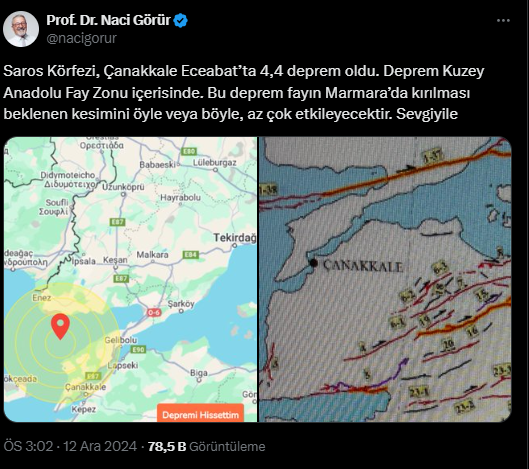 Prof. Dr. Naci Görür: "Çanakkale depremi, Marmara'daki büyük kırılmayı etkileyebilir"