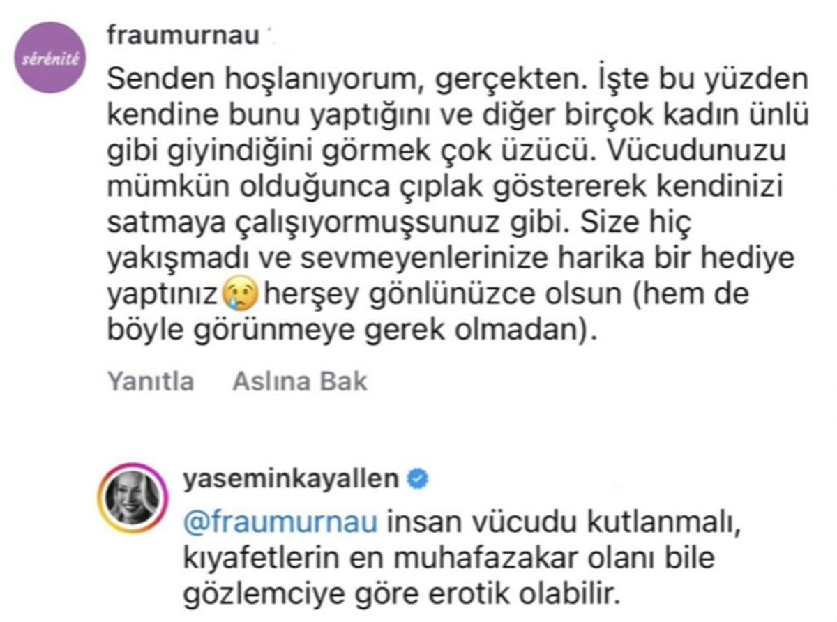 Yasemin Kay Allen, ahlak bekçiliği yapan kullanıcıya tokat gibi bir cevap verdi!