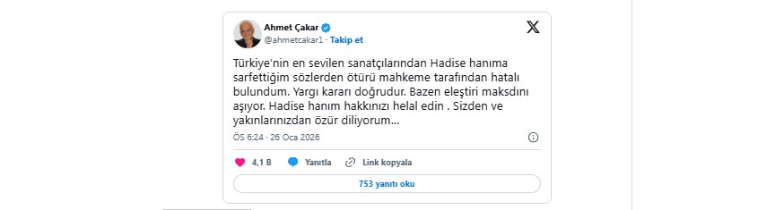 Ahmetcakar Hadise Ozur Mesajı