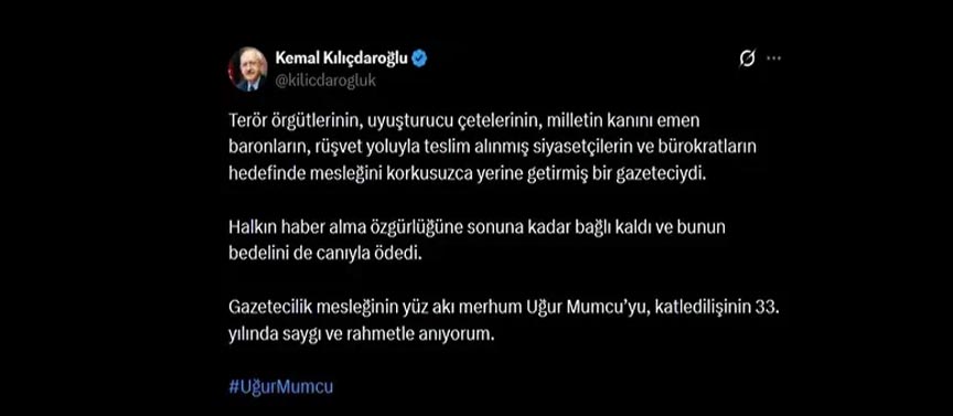 Kilicdaroglu Ugurmumcu Paylasimi