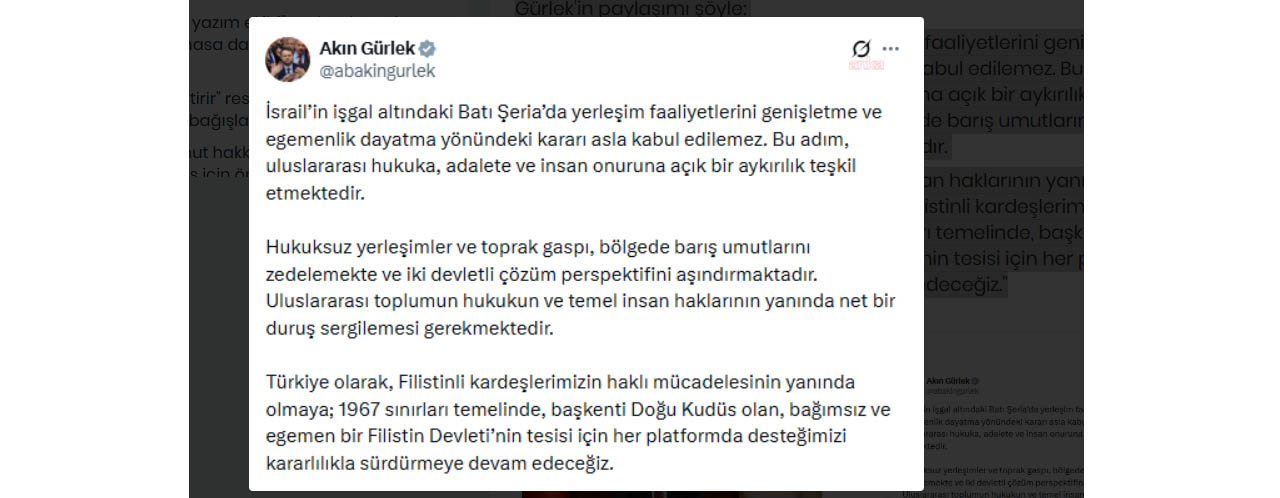 Akin Gurlek Filistin Mesaji 2026