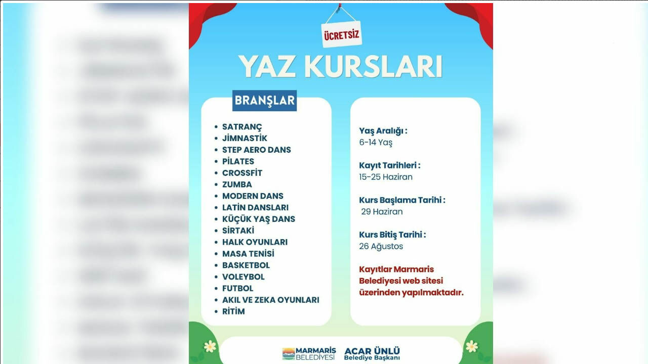 Marmaris Belediyesi Cocuklar Ucretsiz Kurs Kurs