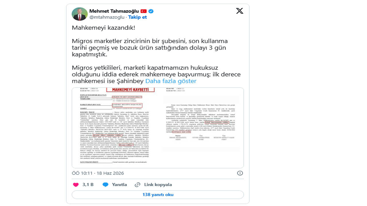 Mehmet Tahmazoglu Migros Kapatma Karari